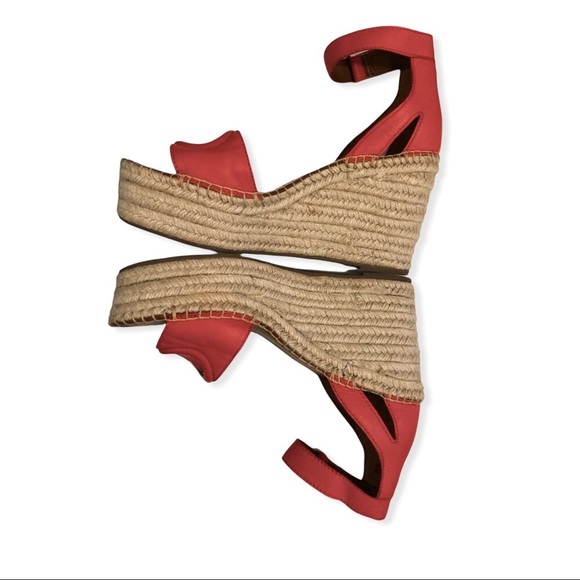 👡 Coral Red Leather Espadrilles Wedge Heels Silver Accents FRANCO SARTO - Picture 10 of 16